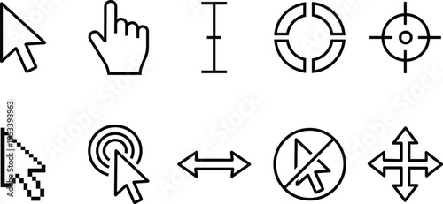 Set of computer mouse pointers. different shapes of cursors and indicators. user interface elements for website and application