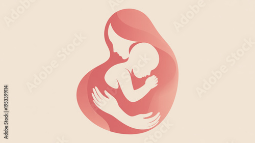 Pregnant woman embracing unborn baby with care and love symbolizing maternal instinct and fetal development