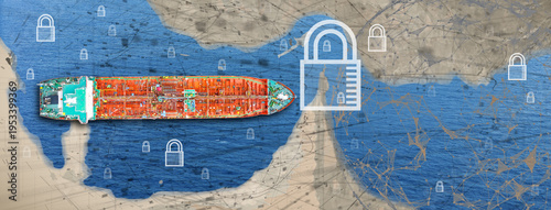 Fotografie oil tanker ship with digital security lock network