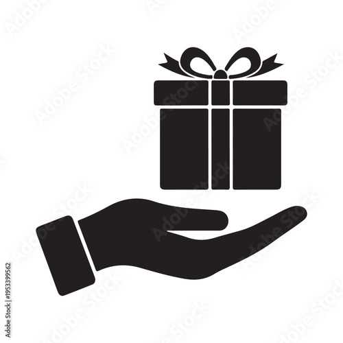 Gift box on hand showing concept icon of giving gift