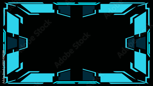 Abstract geometric frame with a dark central space and blue accents