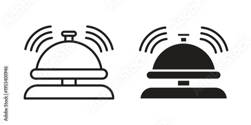 Reception bell icon symbols, Solid black and editable stroke icons