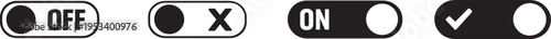 On and off toggle switch icons set. UI control symbols for apps, web interfaces, and digital design.