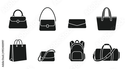 Bag Icons: Black and White Handbag Labels for Fashion Design