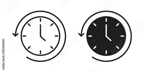 Rewind time icon symbols, Solid black and editable stroke icons