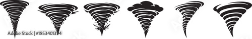 Tornado icon set with storm and cyclone symbols. Weather disaster icons for alert and safety design.