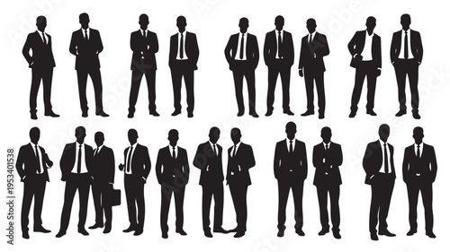 Set of 16 business men vector silhouettes