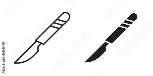 Scalpel icon symbols, Solid black and editable stroke icons