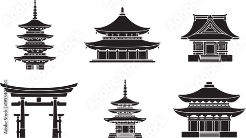 Black and white of traditional chinese pagodas and pavilions chinese architecture des