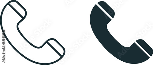 Outline and Solid Black Icons of a Telephone Handset on White Background communication contact