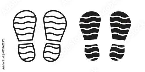 Shoe print icon symbols, Solid black and editable stroke icons