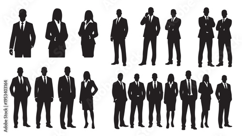 Set of 16 business people silhouettes vector