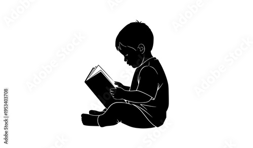 Child Reading Book Silhouette Vector for Learning, Education, Imagination, and Childhood Development