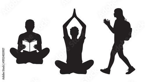 Set of 3 human silhouette icons vector