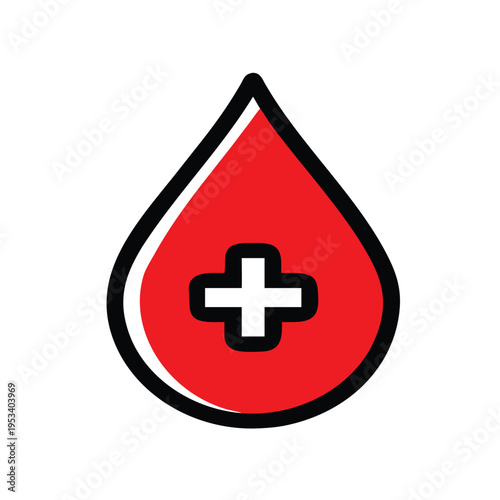Blood Drop Icon with Medical Cross Healthcare Symbol Illustration