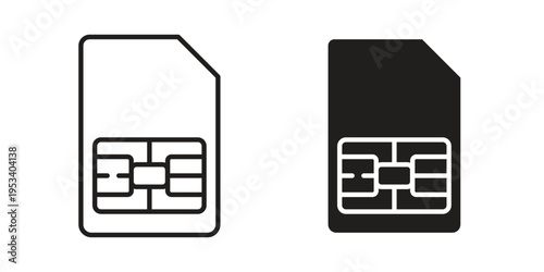 Sim card icon symbols, Solid black and editable stroke icons