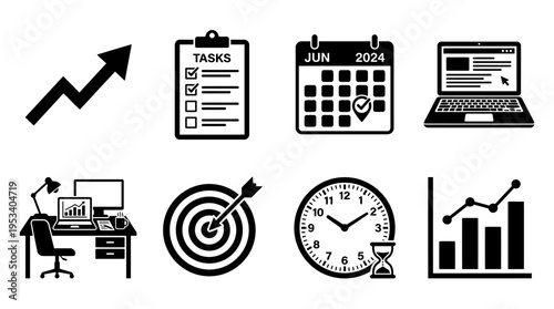 Workflow Icons: Black and White Project Management Labels for Organizational Design