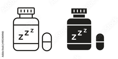 Sleeping pills icon symbols, Solid black and editable stroke icons