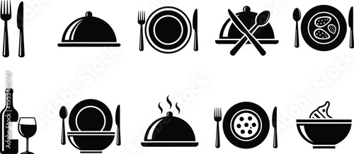 Restaurant and food icons set in black and white