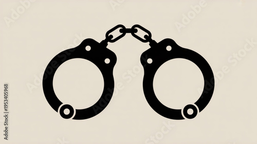 Handcuffs in black silhouette on beige background symbolizing law enforcement and justice
