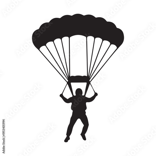 Skydiver silhouette under parachute descent vector