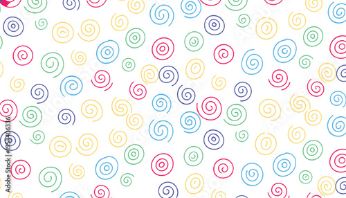 Vector illustration of colorful spiral and swirl pattern with geometric shapes on white background for decorative design