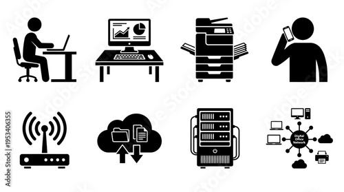 Technology Icons: Black and White Communication Labels for Digital Design