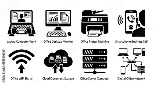 Technology Icons: Black and White Communication Labels for Digital Design