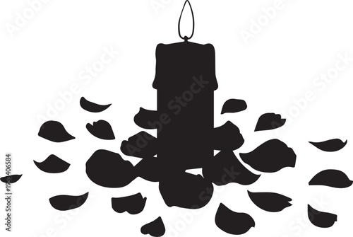 Candle silhouette vector illustration with falling flower petals for memorial ceremonies