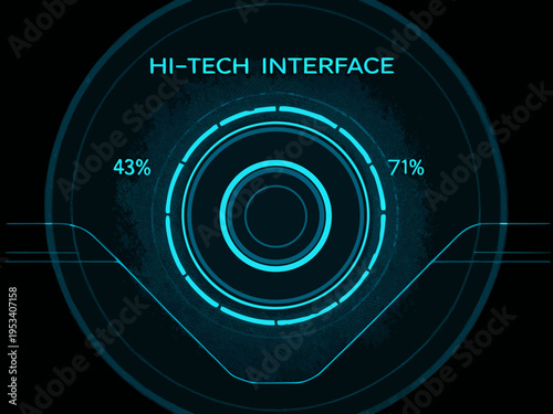 Futuristic hi tech interface with circular data display and percentage indicators