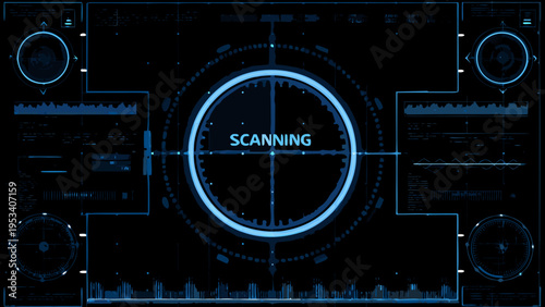 Futuristic interface displaying a scanning process with digital elements