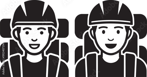 Backpacker icons, adventure travel, hiking, outdoor activity, person with backpack, vector illustration