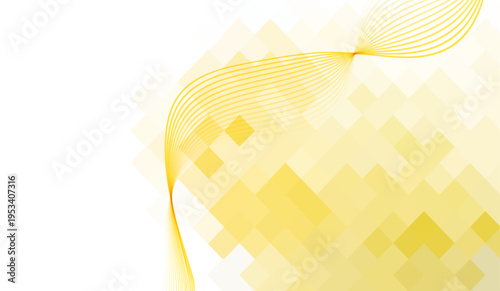 イエローの繊細なラインウェーブと幾何学モザイクが重なる柔らかな光のグラデーションが美しい未来的抽象背景デザイン