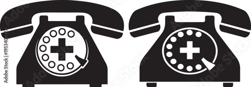 Rotary phone icons, vintage communication device, retro technology, old telephone, vector illustration