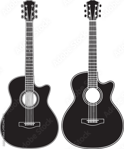 Acoustic guitar silhouettes, musical instrument, stringed instrument, music concept, vector illustration