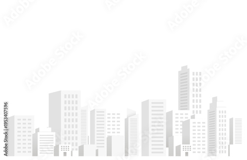 シンプルなグレー調で表現された都市ビル群のシルエット背景・ビジネスや都市開発イメージに最適なミニマルデザイン素材