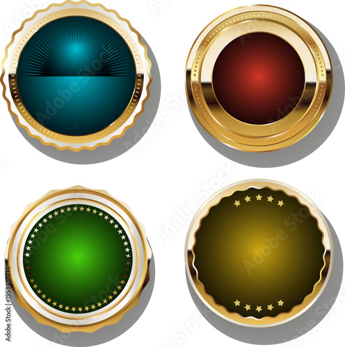 金縁装飾の高級シールバッジイラストセット｜星や装飾入りのプレミアム認定ラベルデザイン素材