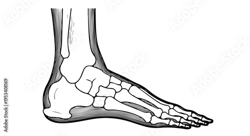 Anatomical Illustration of the Human Foot Bones and Structural Anatomy.