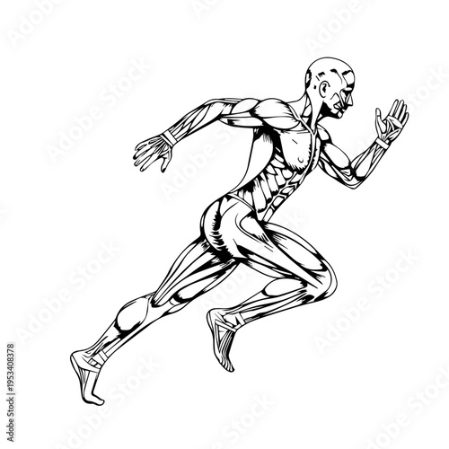 Dynamic skeletal runner illustration showing streamlined running pose and motion.