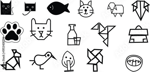 Set of 16 simple animal icons vector