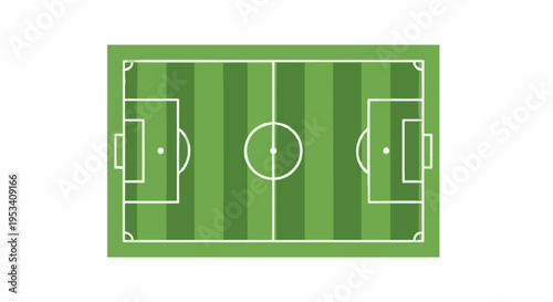 Top View of a Green Soccer Field with White Lines and Goals for Sports Games