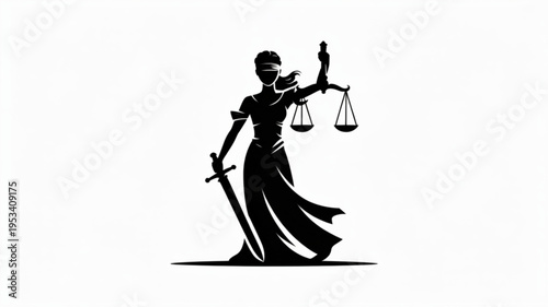 Justice system symbol blindfolded lady holding scales and sword law and order concept balance and fairness icon