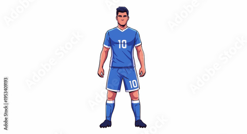 Young Soccer Player in Blue Jersey with Number 10 Ready to Play