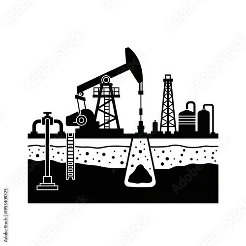 Oil Extraction and Processing - A Detailed Illustration of the Petroleum Industry.