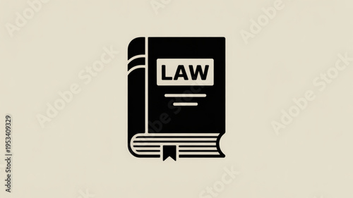 Black law book icon on beige background symbolizing justice and legal concepts