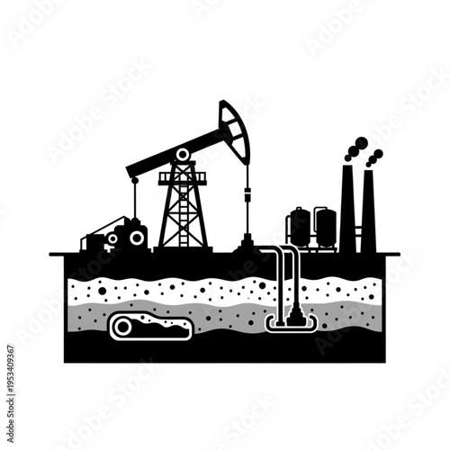 Oil Extraction and Processing Illustration - Depicting the Oil Industry.