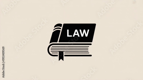 Law book icon with open pages and bookmark on beige background symbolizing legal knowledge and education