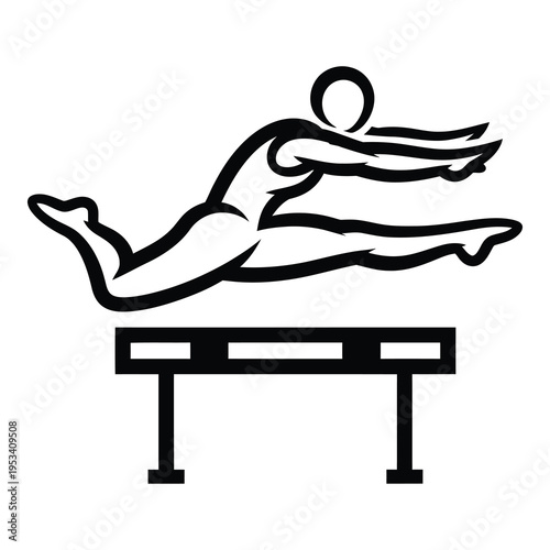Athlete jumping over hurdle in track and field event icon