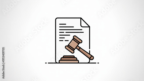 Law and justice concept with gavel and document on desk in courtroom setting for legal proceedings