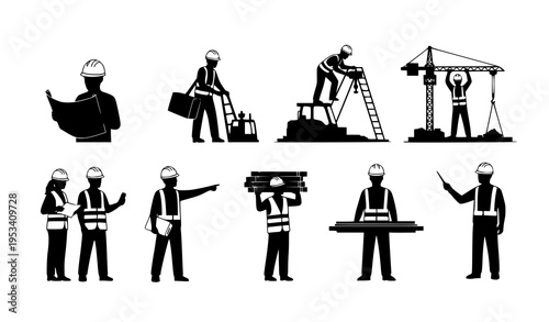 Construction Team Silhouette Vector Illustration Showcasing Worker Roles and Team Collaboration